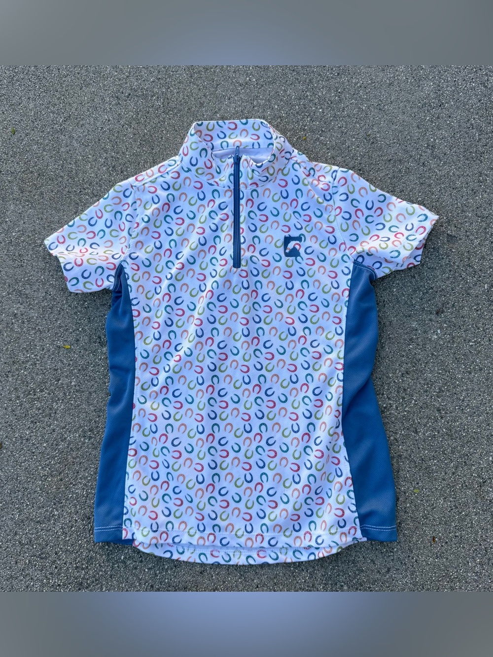 Dover Saddlery Riding Sport™ Girls Short Sleeve horse shoe print - Size small